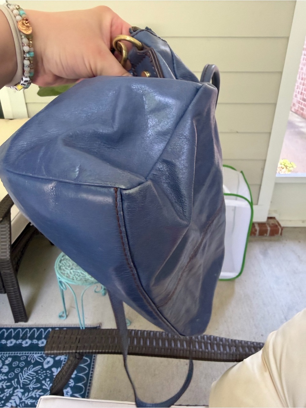 Vintage Hobo Sheila Satchel with Matching Wallet in Polished Dusty Blue - Picture 7 of 11
